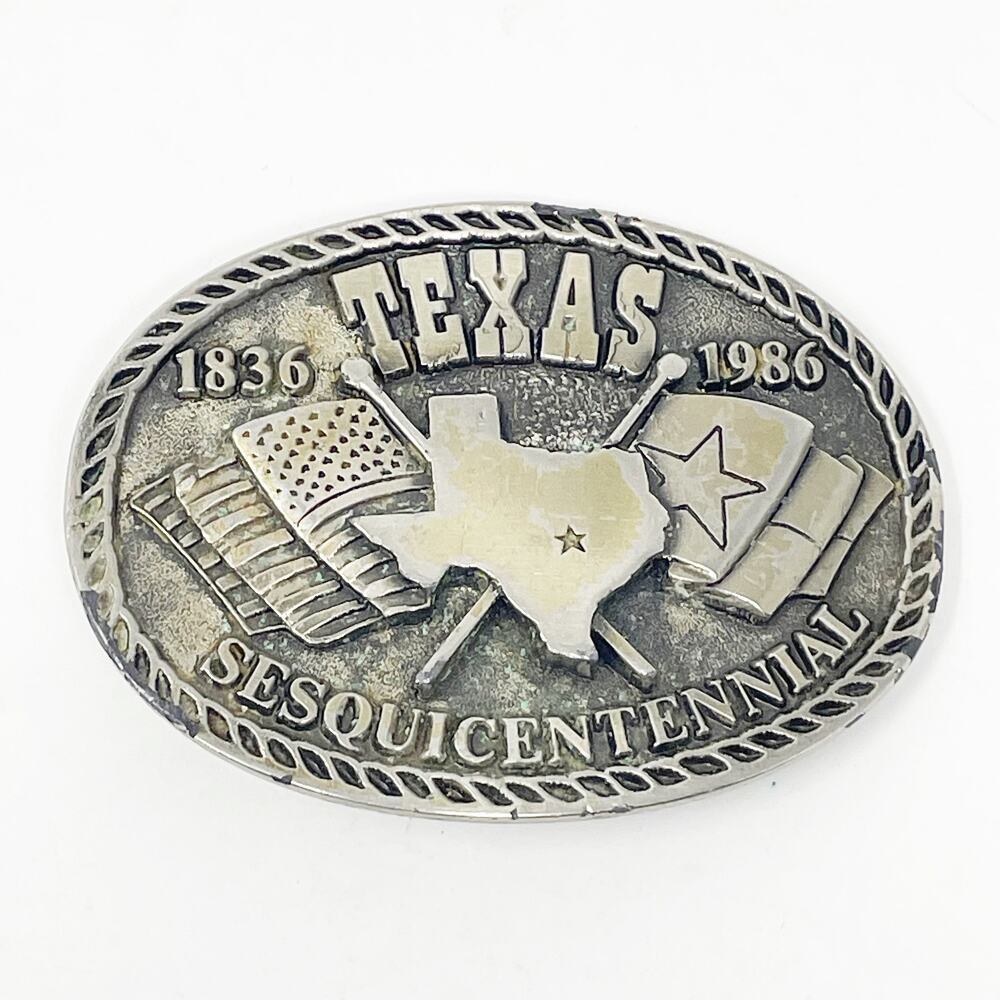 Vintage Texas Sesquicentennial Belt Buckle 1836-1986 Aged Rustic Rodeo Western‎